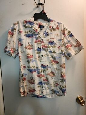 Casual Tropical Print Short-Sleeve Shirt - White/Multicolor